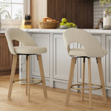 Modern Swivel Bar Stool With Rubberwood Legs And Faux Leather Seat