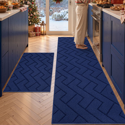 Herringbone Textured Non-Slip Washable Kitchen Mat Set
