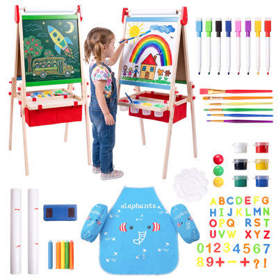 Chevalet d'art bleu à double face avec hauteur réglable, plateau de rangement et ensemble complet de fournitures d'art