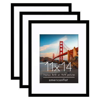  11x14 Black Picture Frames - Shatter-Resistant Glass - 3 Pack - Use as 8x10 with mat or as 11x14 frame without mat