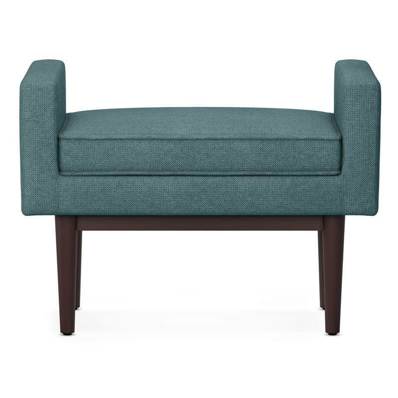 Scott Smoky Teal Linen Upholstered Footstool with Wood Base