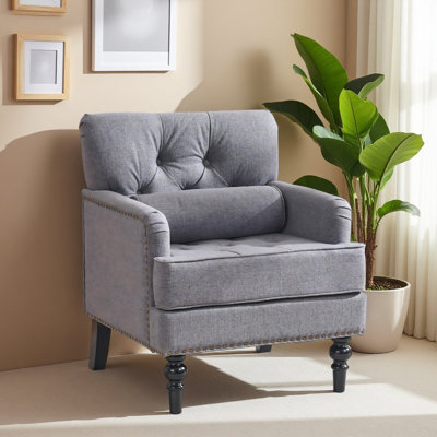Fauteuil club touffeté avec coussin, fauteuil d'appoint, fauteuil capitonné, canapé en velours côtelé pour chambre à coucher, salon, fauteuil de lecture Mid-Century moderne avec clouté