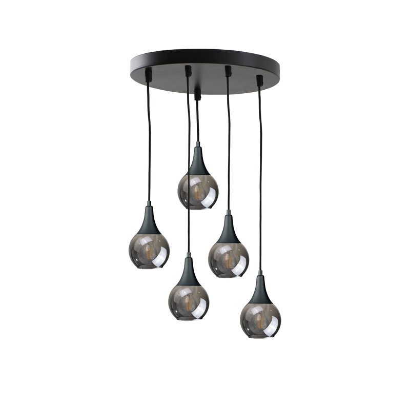 Olin - Light Clear Black Kitchen Island Pendant, Smoky Black, 29cm H x 45cm W x 45cm D, 5