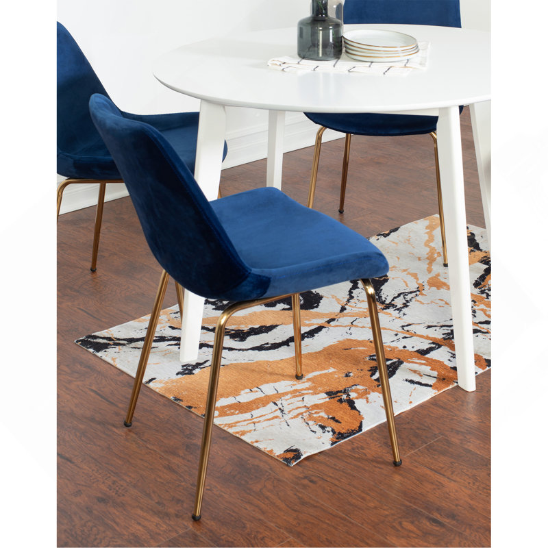 Ensemble de salle à manger contemporain 3 pièces, table de salle à manger ronde blanche avec 2 chaises, Bleu