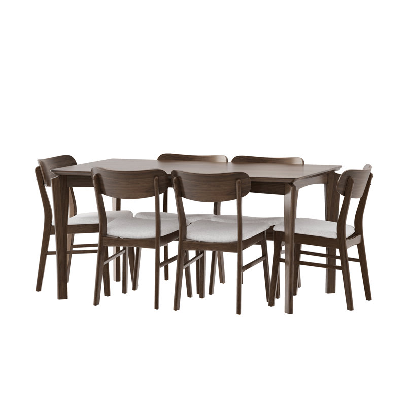 Jeffie 6 - Person Four Leg Base Dining Set, Natural Walnut, Light Beige/Natural Walnut