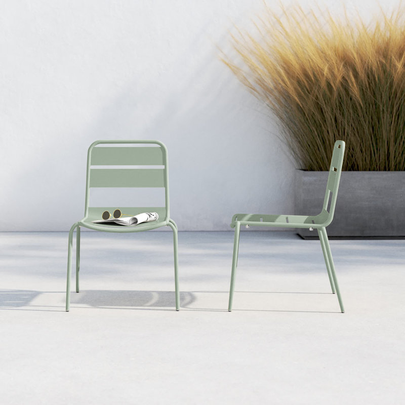 Kapri Powder Coated Aluminum Outdoor Stacking Dining Side Chair, Sage