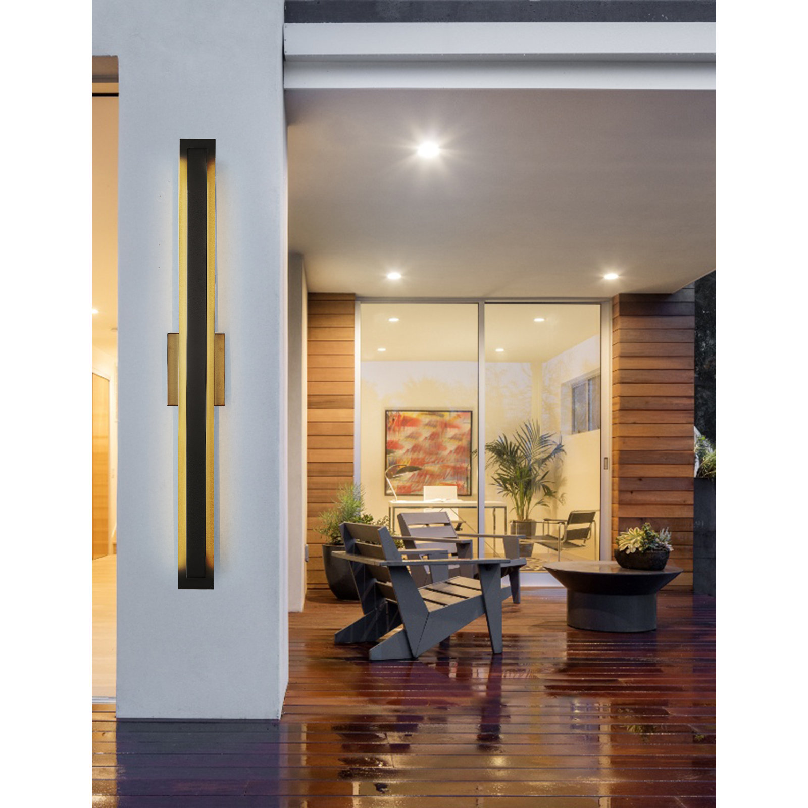Gela Outdoor LED Wall Light, Matte Black, 36" H