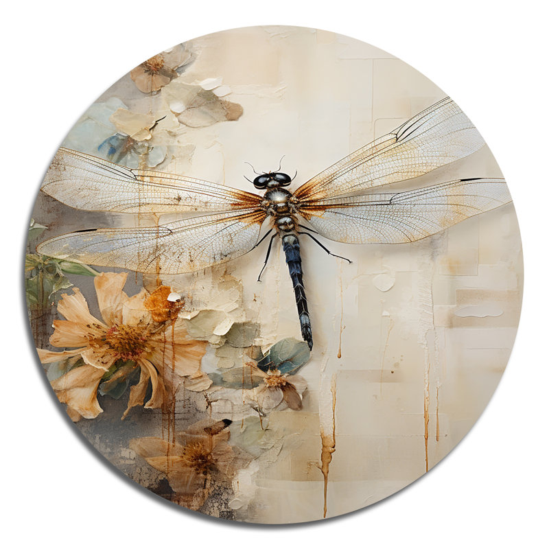 Dragonfly Delight II - animaux, art mural rond en métal, H 16 po x l 16 po