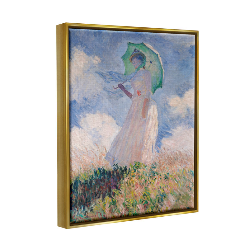 «Woman with Parasol Monet», peinture d'art classique sur toile par Claude Monet, L 17 po x H 21 po, Cadre doré