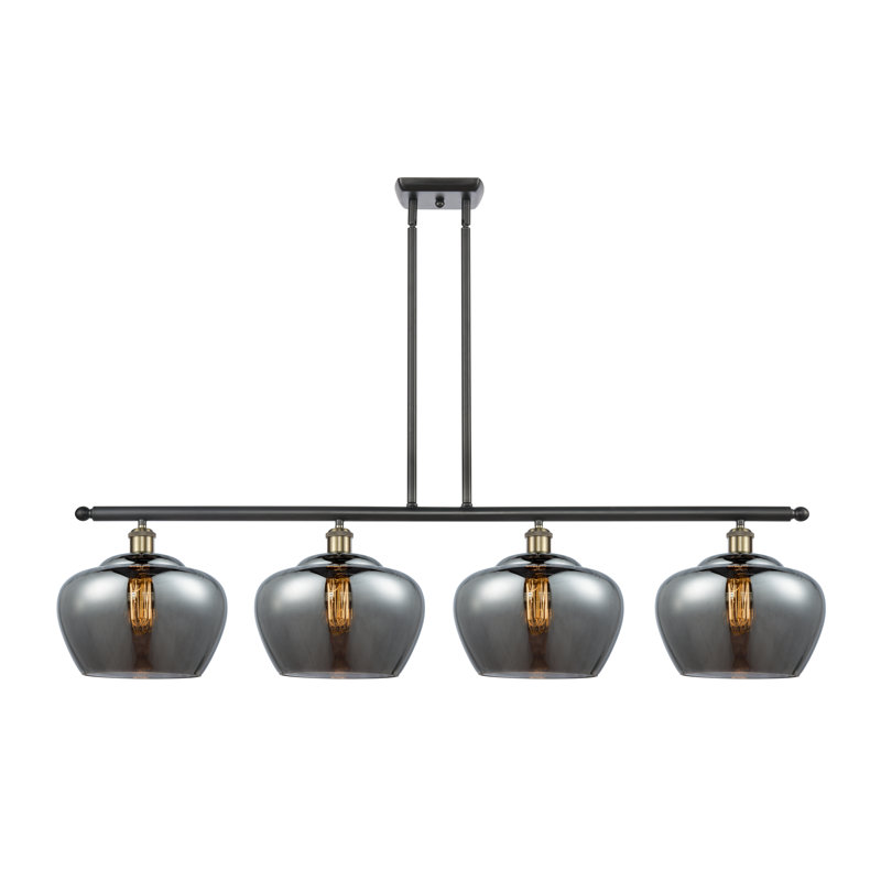 Luminaire suspendu linéaire pour îlot de cuisine 4 lumières Monténégro, Plaqué couleur fumée, Ampoule non incluse