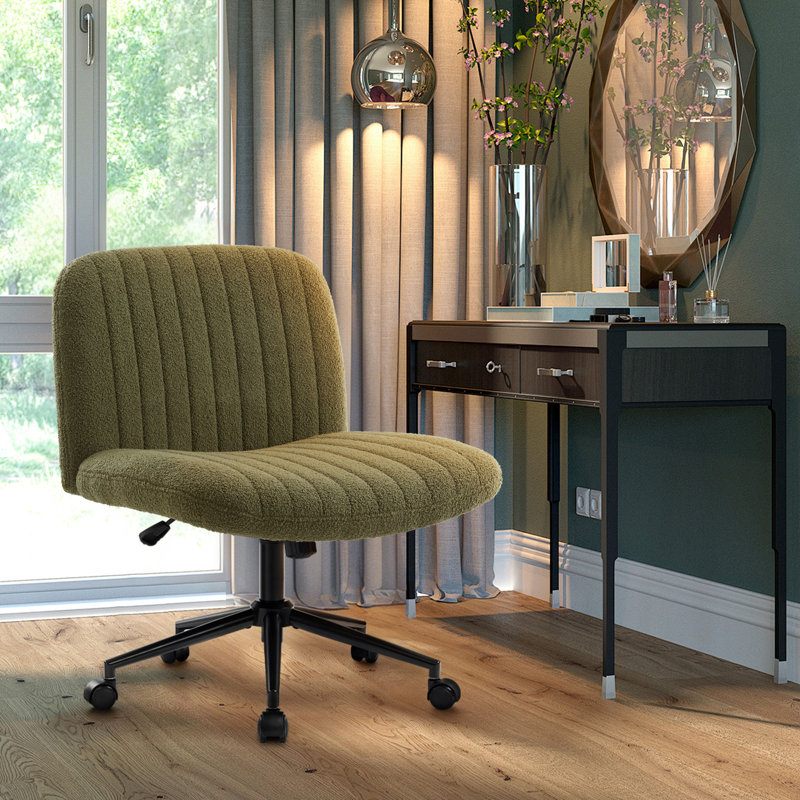 Milicent Armless Wide Desk Chair with Wheels, Green, Teddy