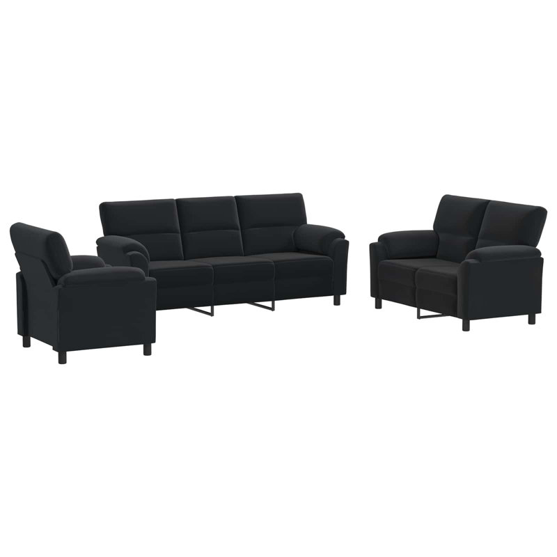 Ensemble de canapé 3 pièces en velours noir, 1-Seater + 2-Seater (47.24 in) + 3-Seater