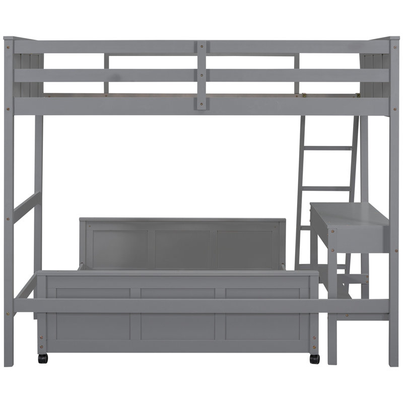 Lit superposé simple au-dessus de double gris avec bureau d'étude fonctionnel - Bois massif et pour un bureau productif, style attrayant et durable
