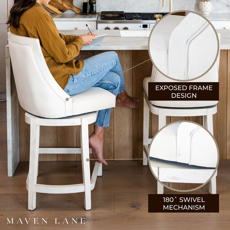 Vienna 26 Inch White Oak Swivel Counter Stool with Natural Upholstery