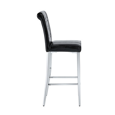 Modern Glass Bar Table and Fixed-Height Bar Stools Set of 2, Contemporary Counter Height Pub Table with Chrome Legs, Black PU Leather Bar Chairs for Kitchen Island, Home Bar, Small Space (3 Packages)