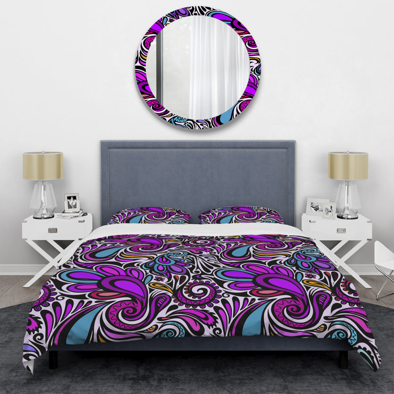 Cachemire floral mauve - Ensemble de housse de couette abstrait - Microfibre de polyester
