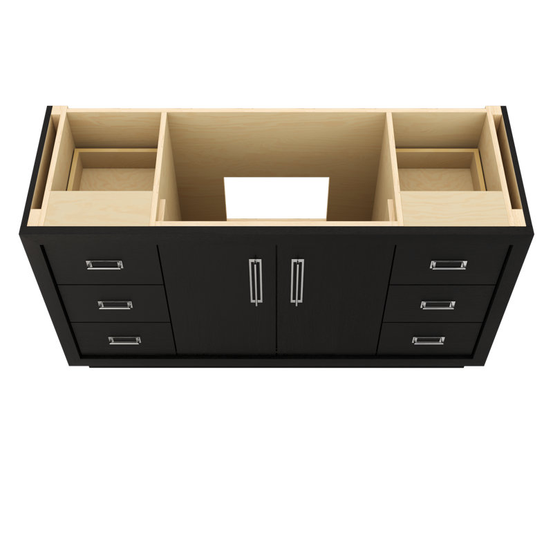 Avalon Single Extra Wide Bath Vanity, Classic Black, Polished Chrome, 60"