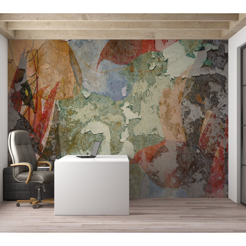 Papier peint abstrait - Vieux mur de plâtre coloré, L 68 po x l 98 po