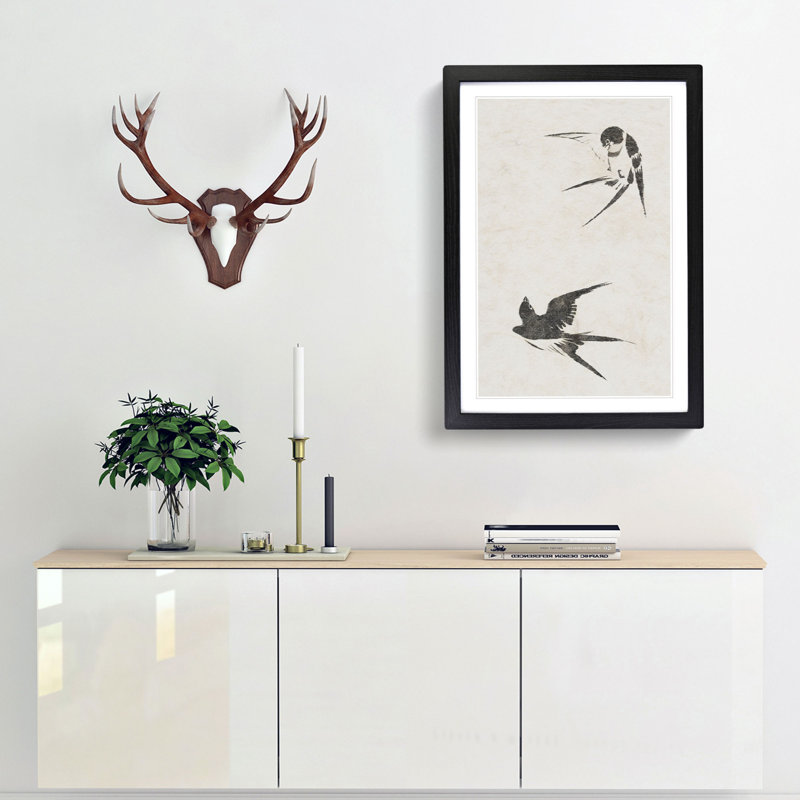 Two Swallows by Sakai Hoitsu - Picture Frame Painting Print, Black Framed, 36cm H x 27cm W x 2cm D