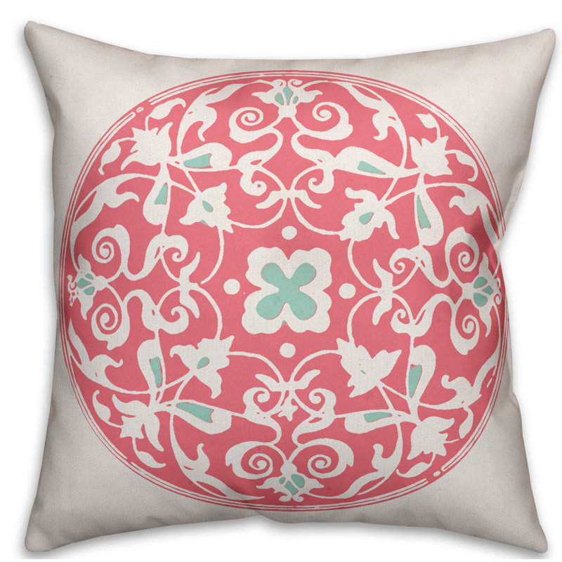 Morrocan Circle Floral Reversible Throw Pillow, Pink