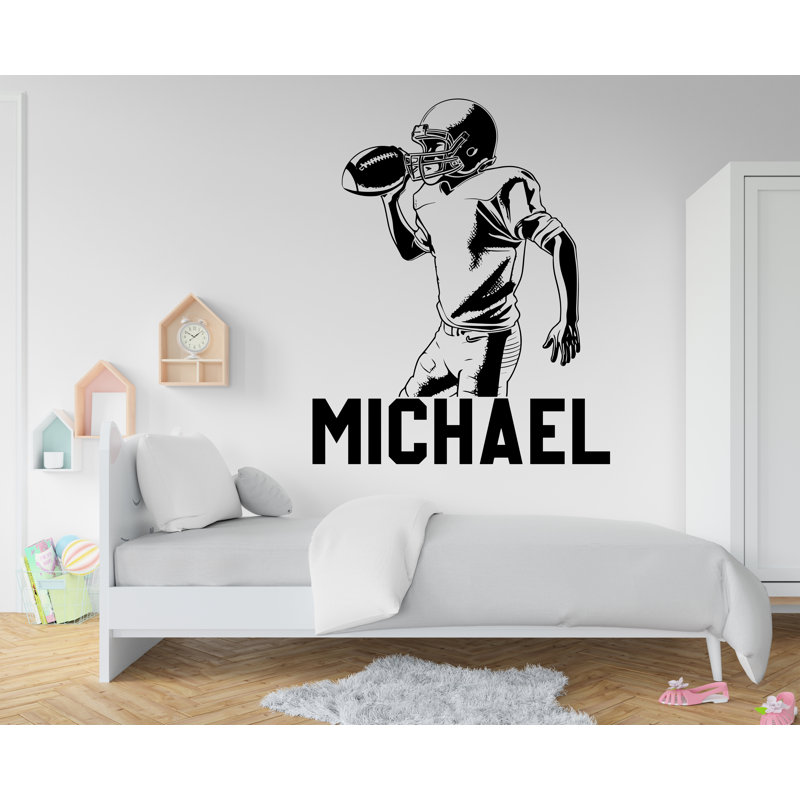 Grand nom personnalisé football américain autocollant mural sport autocollant pour enfants, cadeaux personnalisés, vinyle adhésif mural, chambre de garçon 389LU