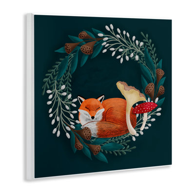 «Sleepy Fox in Botanical Wreath», plaque murale par Metka Hiti