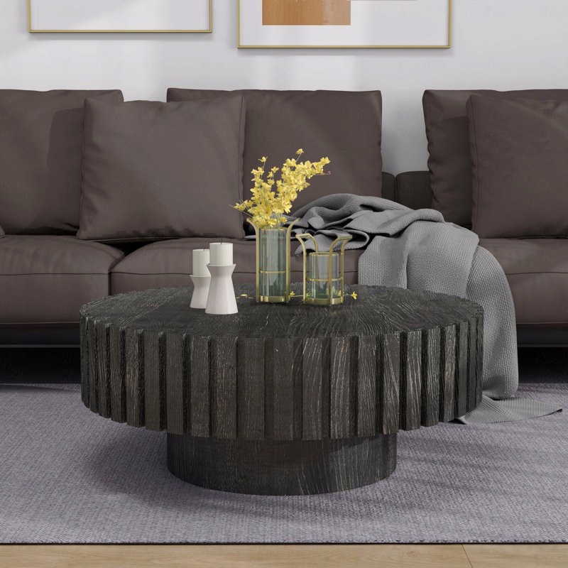Table basse moderne noire minimaliste moderne, couleur et texture de bois naturel de 31,4 po, Noir