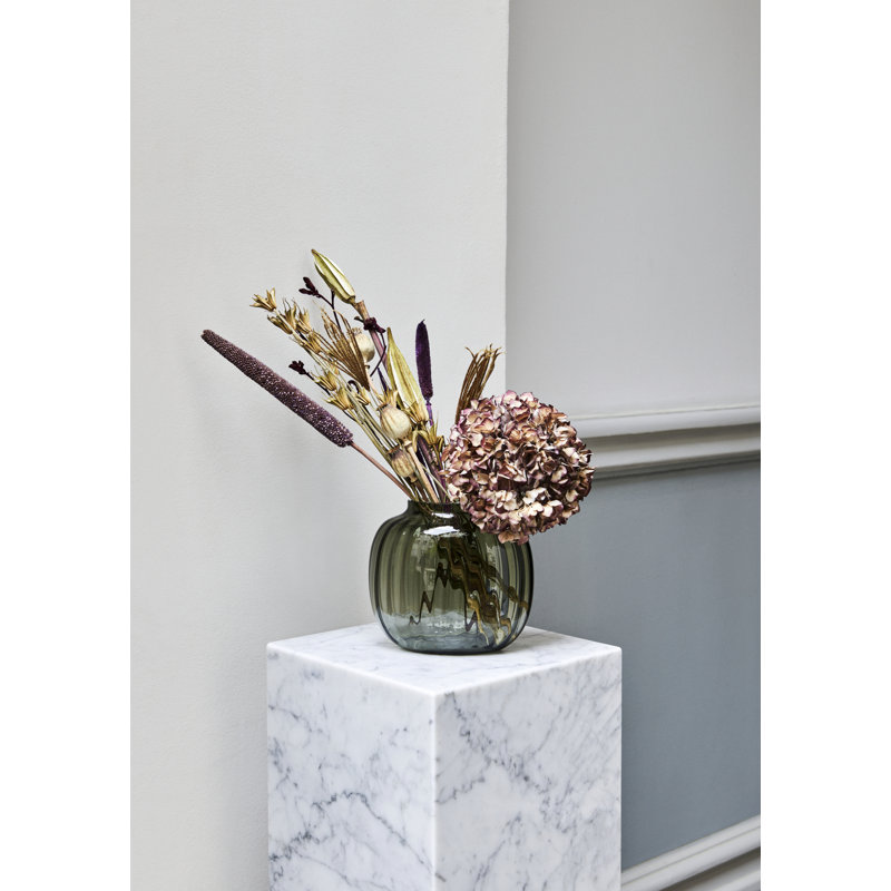 Vase de table en verre fait à la main Primula, Fumée, H 6,9 po x l 7,7 po x P 4,7 po