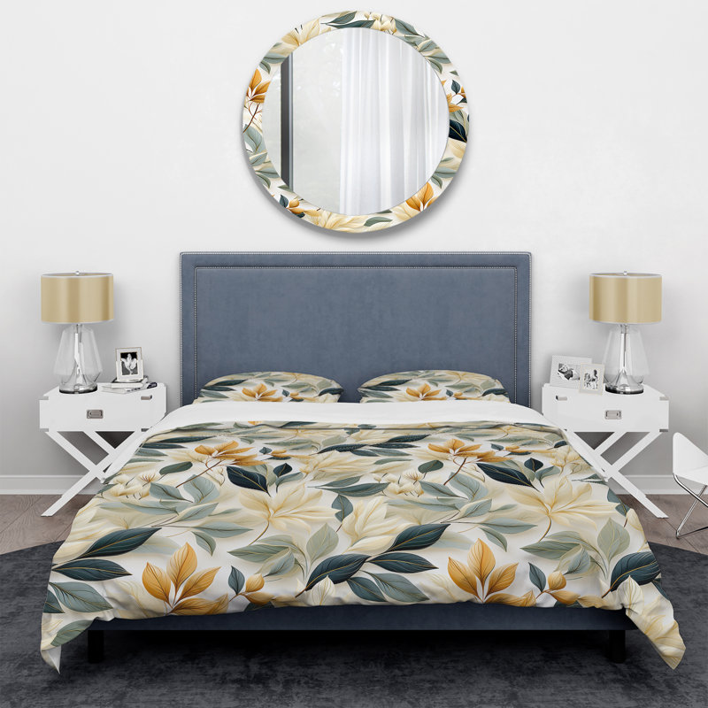 Ensemble de housse de couette Neutral Leaves IV, Housse de couette simple + 1 taie décorative stan