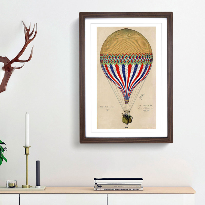 Hot Air Balloon in France - Picture Frame Painting Print on MDF, Walnut Framed, 65cm H x 48cm W x 2cm D