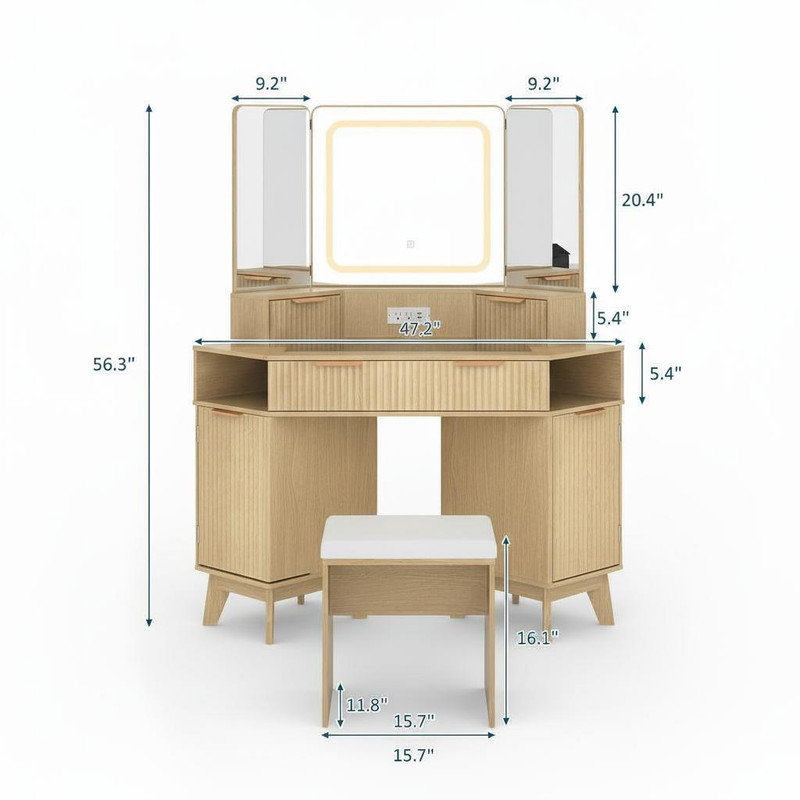Dressing Table with Mirror, Brown