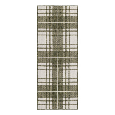 Tatasha Plaid Power Loom Polypropylene Plastic Indoor/Outdoor Area Rug in White/Green