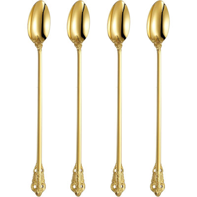Ensemble de cuillères à thé glacé de qualité supérieure de 9 pouces - 4 cuillères en acier inoxydable avec poli miroir - Idéal pour les grands verres, les cocktails et les desserts