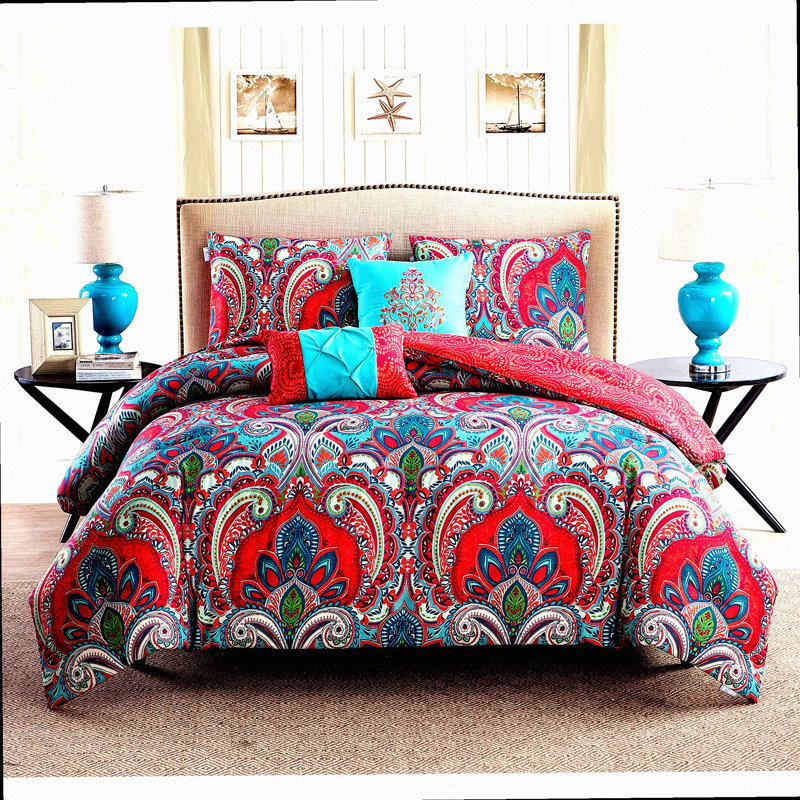Casa Re’al Damask Reversible Comforter Set, Teal, Twin