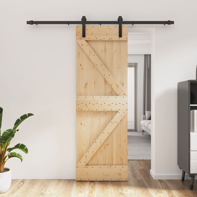Porte coulissante avec quincaillerie Vidaxl, 27,6 po x 82,7 po, Noir/naturel