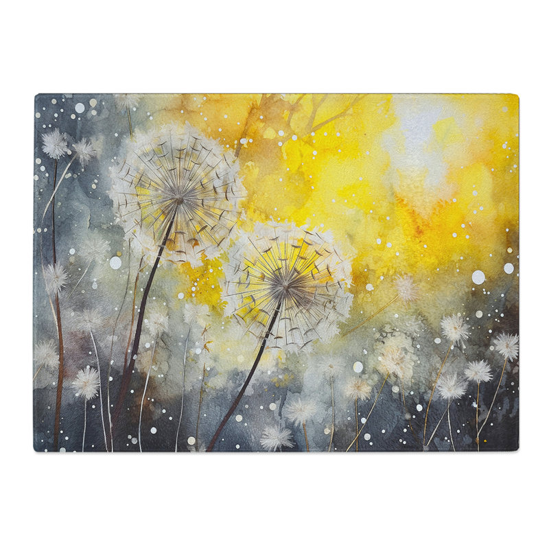 Dandelion Watercolour No.2  Glass Chopping Board