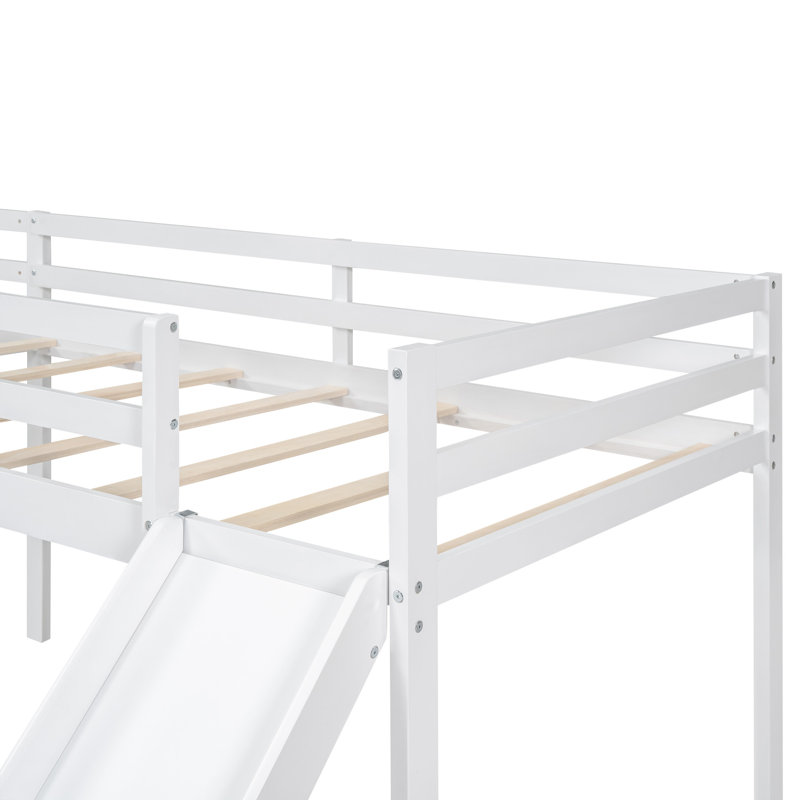 Lit mezzanine simple en L blanc avec glissade, Blanc