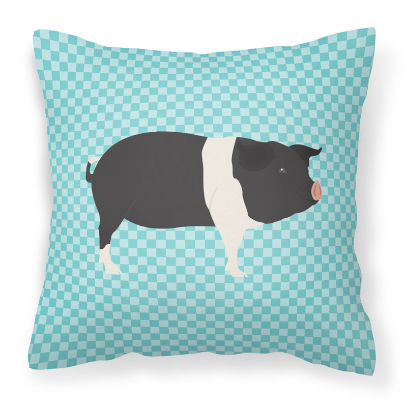 Coussin extérieur éclectique porc check, Bleu, 14 po x 14 po