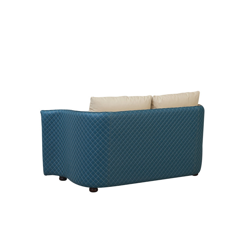 Makassar Loveseat, Off White/Blue Genuine Leather