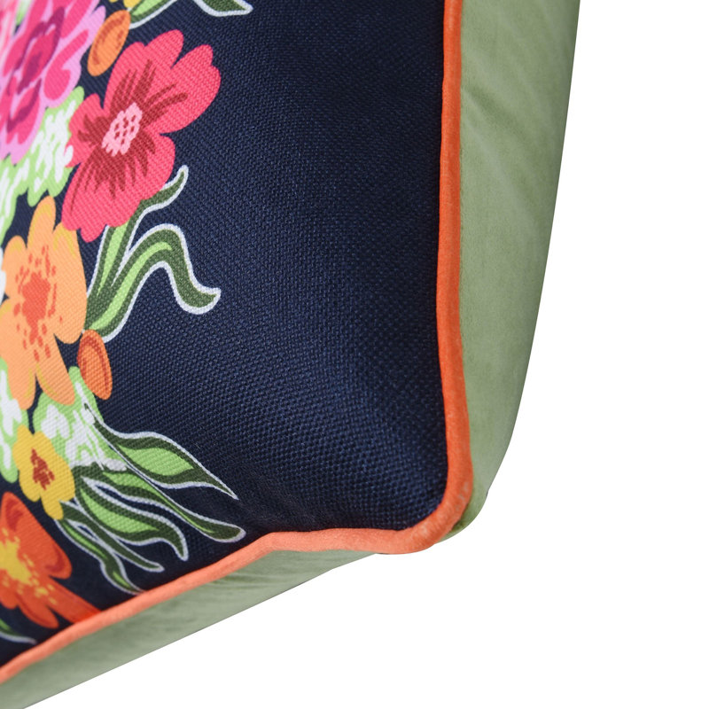 Floral Print and Green Velvet Double Sided Pillow