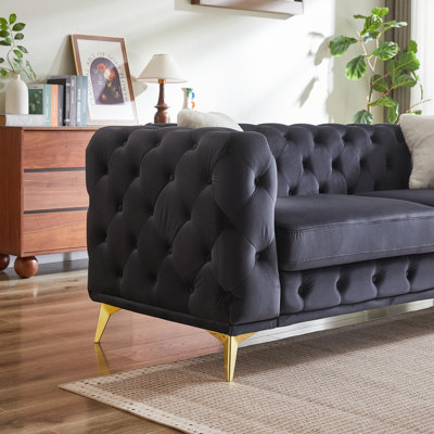 Sophisticated 6 - Person Velvet With Solid Wood Frame, 4 Pillows And Comfortable Spring Seats Spacious Seat Pack High Density Foam Cushions, Strong Construction For Living Room