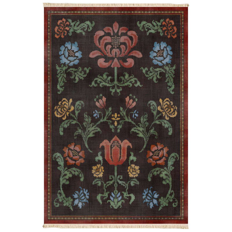 🌹 Dark Cottage Garden Floral Tapestry Rug