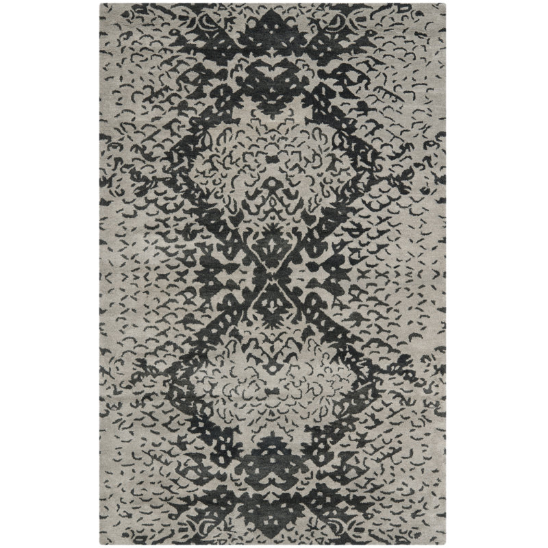 Kouerga Hand Tufted Wool/Cotton Abstract Rug in Gray/Black, Rectangle 5' x 8'