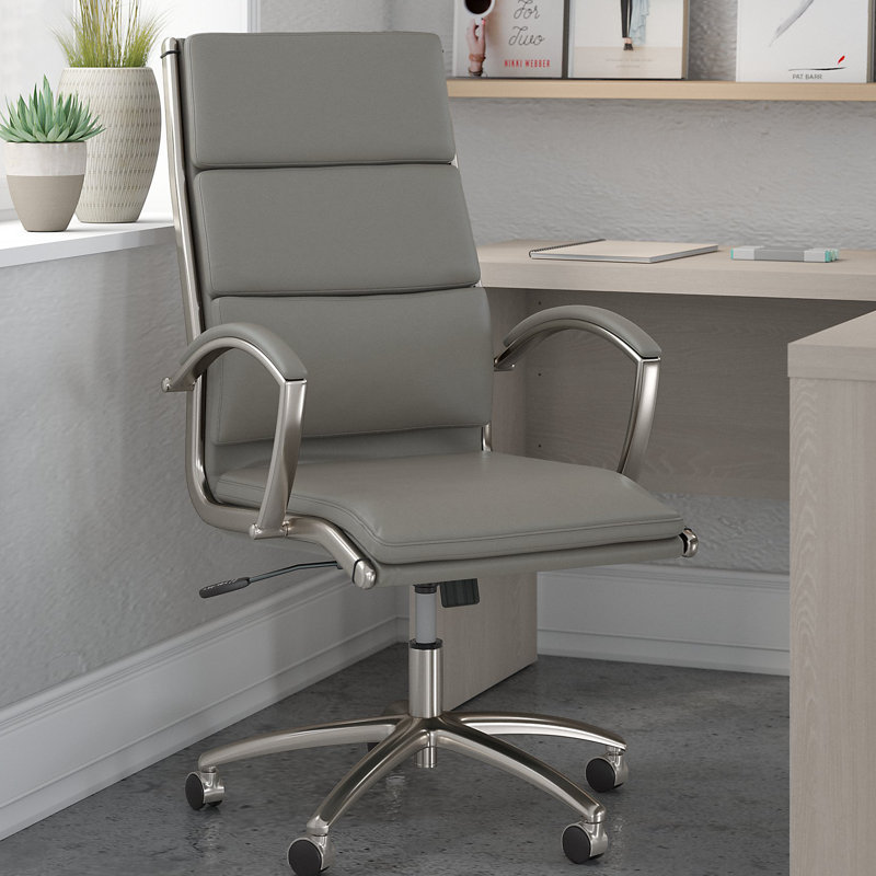 BBF Seating Faux Leather High Back Executive Chair, Light Gray