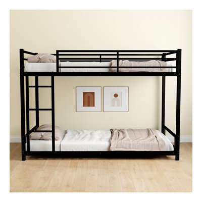 Metal Twin Over Twin Bunk Bed/ Heavy-Duty Sturdy Metal/ Noise Reduced/ Safety Guardrail/No Box Spring Needed,Black