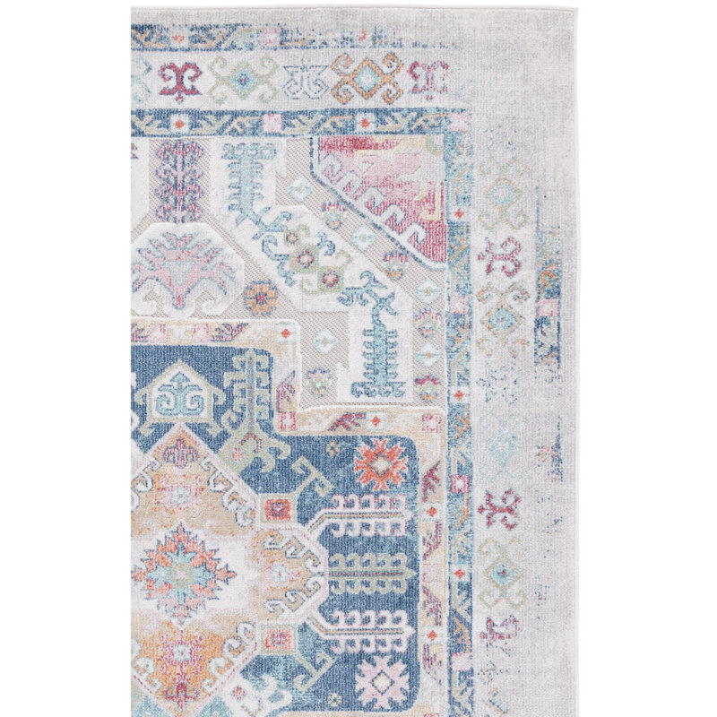 Southwestern Navy Aqua/Ivory Area Rug, Runner 2'2" x 9'