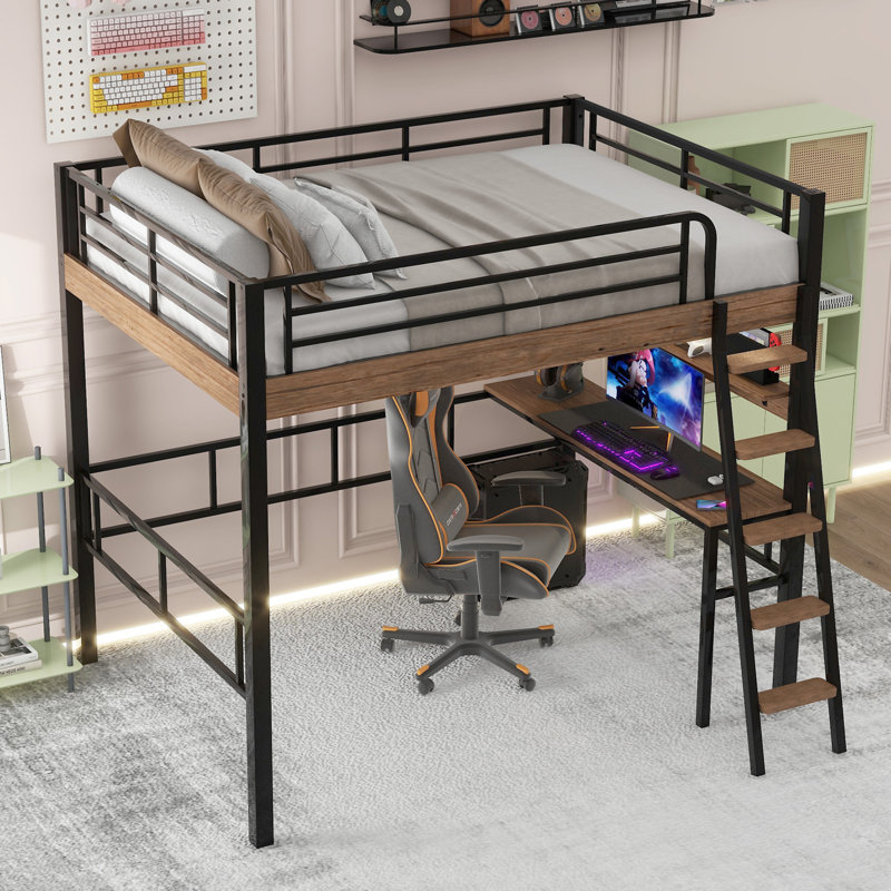 Lit mezzanine en métal avec DEL