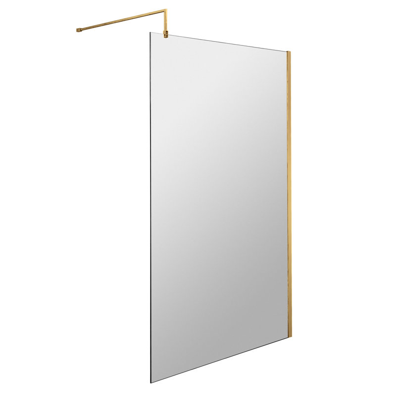 Brushed Brass Wetroom Screens 1950mm H Frameless Wet Room Glass Screens with Clear Glass, 195cm H x 100cm W