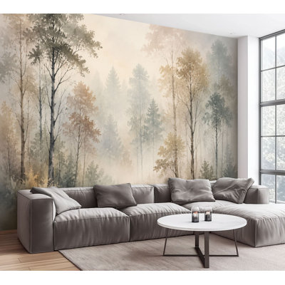 Wall Mural Peel and Stick Wallpaper Mystical Forest Landscape Watercolor Trees Foggy Atmosphere Self-Adhesive Removable Contact Paper Wall Decor for Living Room Bedroom 100"H x 144"W
