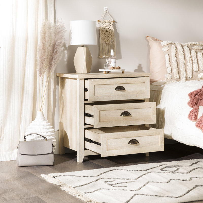Bevyn Classic Framed 3-Drawer Nightstand, White Oak